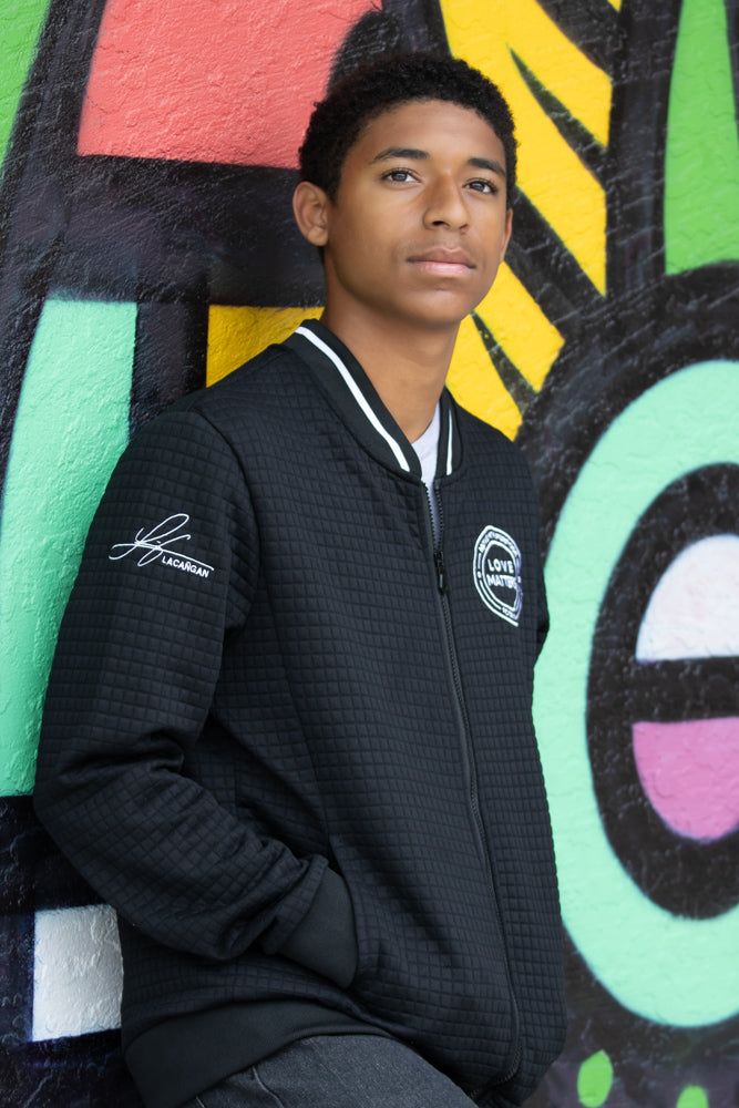 Love Matters Light Weight Waffle Bomber Jacket