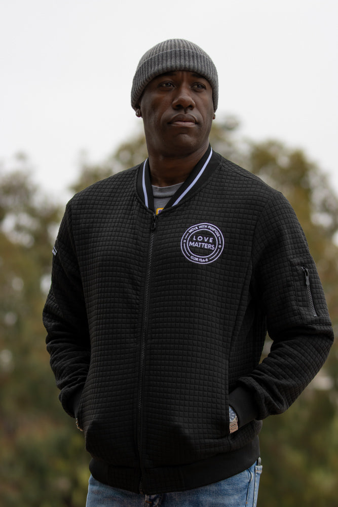 Love Matters Light Weight Waffle Bomber Jacket